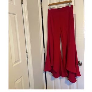 Zara Red Flared High Wasted Trousers